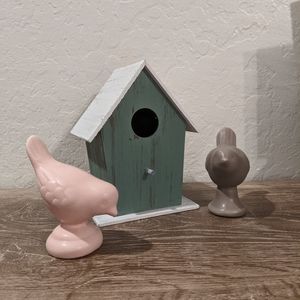 Decorative Birdhouse and Bird Figurines